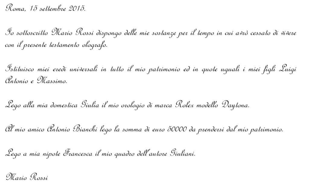 Testamento olografo cos'è e come si scrive valido esempi